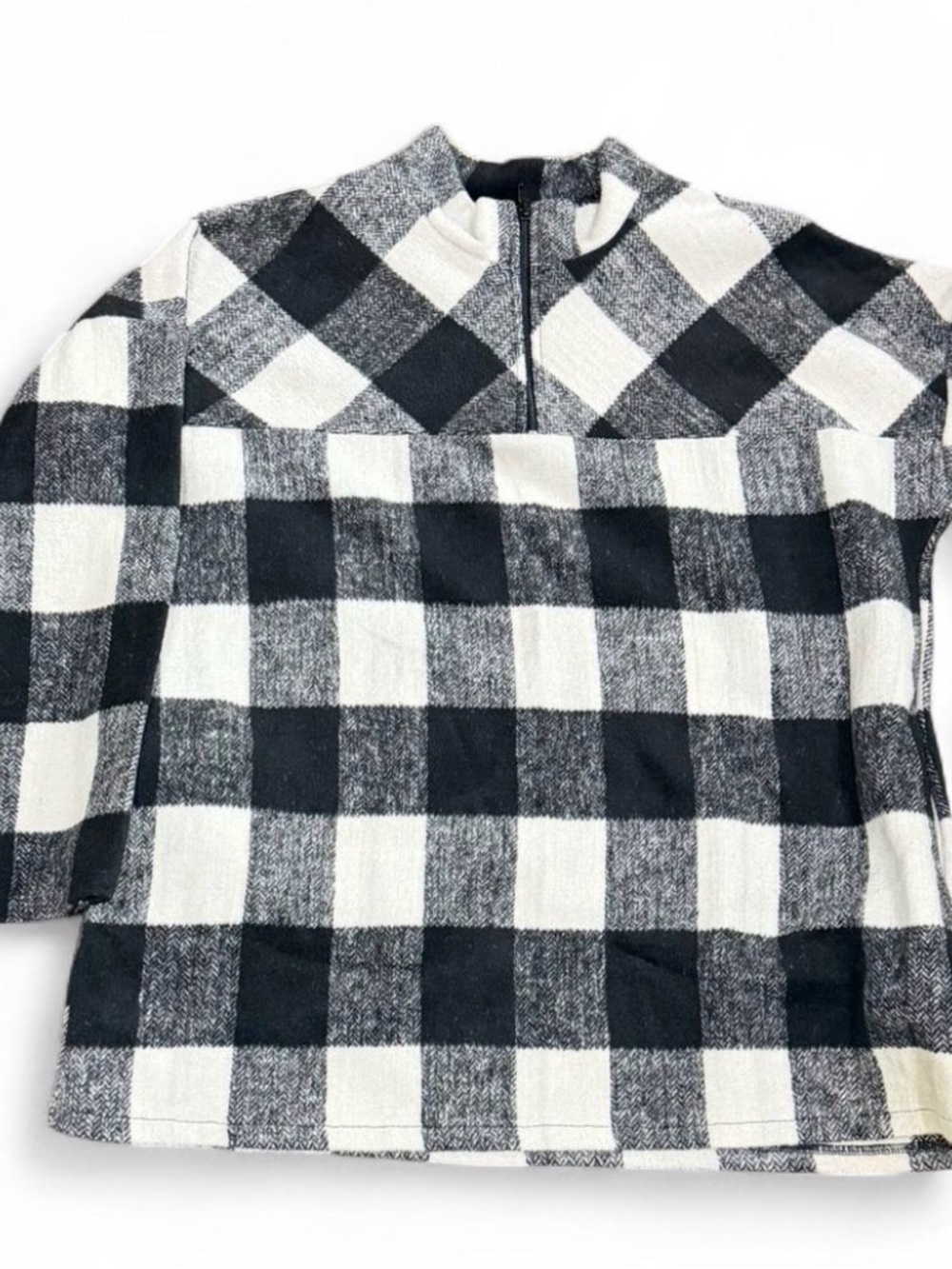 Black and White Check Zip-Neck Top